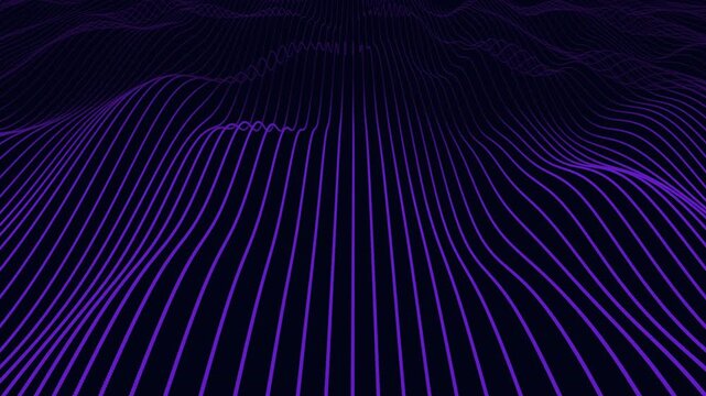 Abstract 3D digital artwork featuring a mysterious and dynamic design of purple zig-zag lines creating a wave-like pattern. Ideal for a website background or presentation backdrop