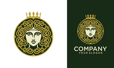 Circular Gorgon Medusa God with Snake Hair Logo Design Inspiration