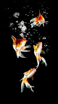 Goldfish on a black background swim in the water. The video is generated from my real photo.