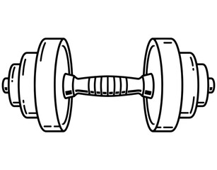 Heavy metal dumbbell for bodybuilding workout hand drawn vector illustration. Black and white gym fitness equipment sketch isolated on white background.