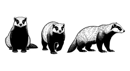 Obraz premium Detailed badger silhouettes in black and white