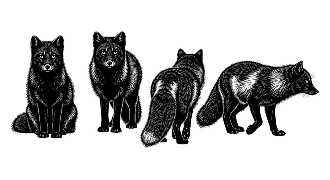 Black fox silhouettes: detailed and elegant wildlife designs
