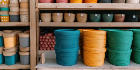 Colorful Storage Baskets in a Craft Supply Shop Setting