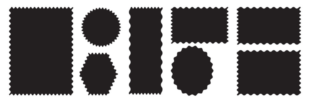 Zig zag wavy edge rectangle frame or border shapes set. jagged geometric rectangular. Set of frames with zigzag edge, scallop edge shape. black color frame.