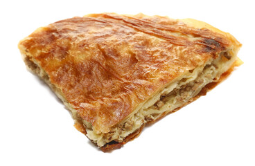 Burek, meat pie isolated on white, clipping path