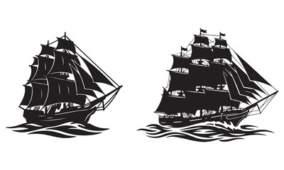 Nautical Adventure Silhouettes Vector Bundle: Pirate Ships, Lighthouse, Kayaking, and Boat Decals
