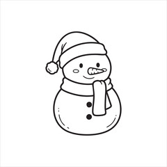 Minimal Cute Snowman Outline Sketch