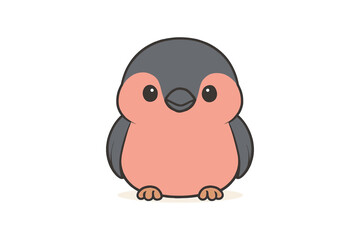 Cute cartoon bird with pink and gray feathers on white background