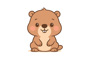 Adorable cartoon groundhog character with cute expression on white background