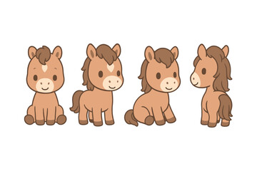 Obraz premium Cute kawaii cartoon ponies in various adorable poses
