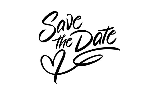 Save The Date Swash Flourish Heart Elegant Lettering Vector Card