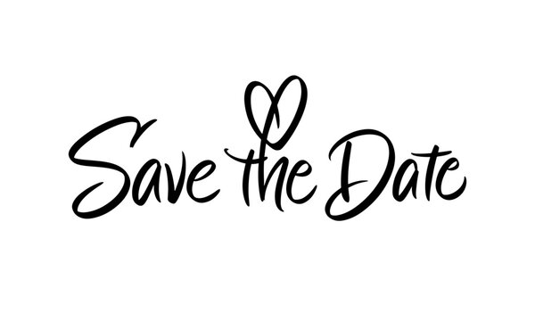 Save the Date Cute Brush Calligraphy Vector with Heart