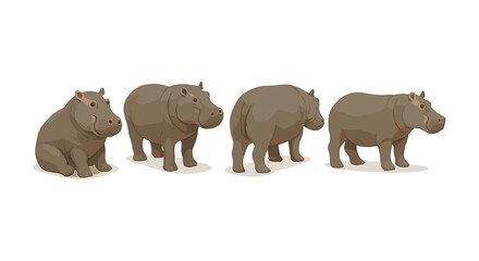 Fototapeta premium Set of cute hippos in different poses against white background