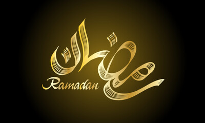 Obraz premium Golden Ramadan Arabic Calligraphy Hand Drawn Vector Design