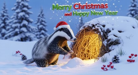 Badger Christmas Celebration Adorable