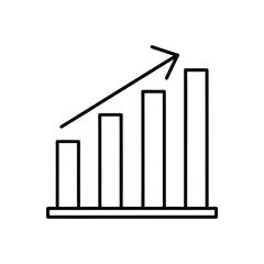 Ascending Bar Chart with Upward Arrow Line Drawing in Black and White &ndash; Minimal Growth and Performance Illustration