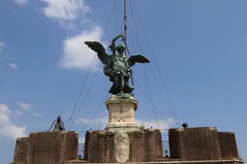 Bronze statue of Archangel Michael ay Castel Sant'Angelo. Rome