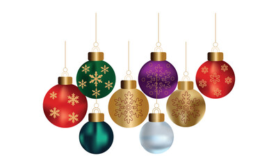 Colorful christmas balls isolated on hanging for christmas decoration