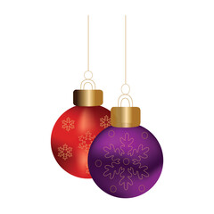 Two christmas ornaments with snowflake pattern isolated on