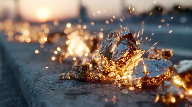 Sparkling Stone: Close-up of golden rocks, glittering with inner light. Focus on the raw beauty of natural gold, exuding warmth and richness.