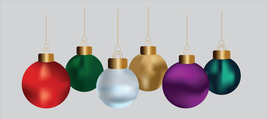 Colorful christmas balls hanging on strings for holiday decoration