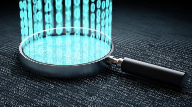 Magnifying Glass Over Data Numbers on Dark Background Representing Research and Analysis in Digital Technology 4k video footage