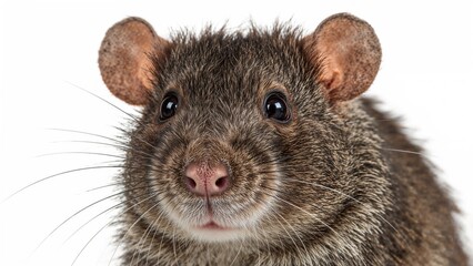 Close-up of a cute mouse's face with detailed fur and whiskers.