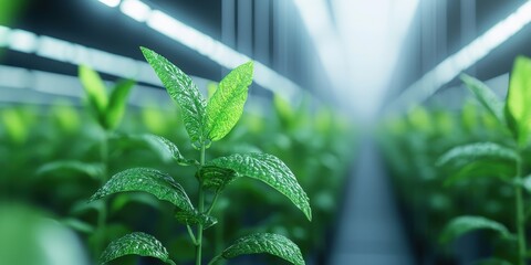 Fresh Green Leaves in Modern Indoor Hydroponic Farm