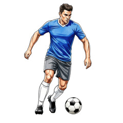 Dynamic soccer player dribbling with intensity on black background
