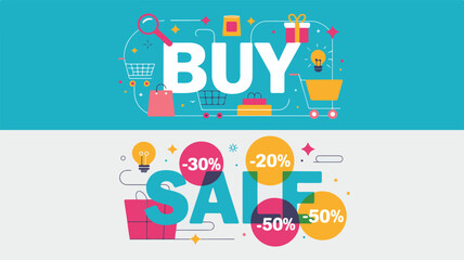 Buy and Sale Banner Illustration A Modern Flat Design with Discounts and Shopping Elements