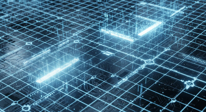 Stunning blue circuit board design, glowing with digital connectivity and futuristic tech, perfect for tech enthusiasts and cutting-edge innovation projects