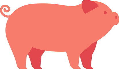 Flat Illustration of Pink Pig Farm Animal