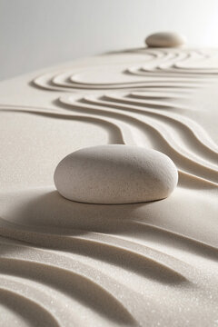 Smooth Stone in Minimalist Zen Sand Garden