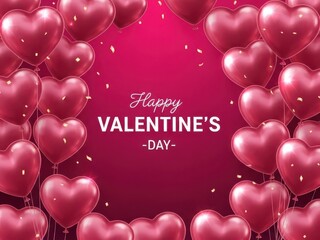 Heart shaped balloons on a pink background for valentine's day card
