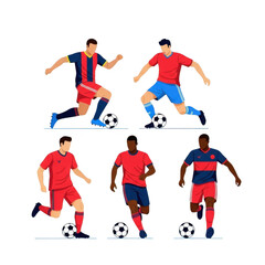 Dynamic soccer players in action on a black background