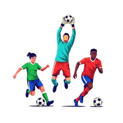 Dynamic soccer players in action on a black background