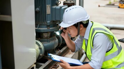 Medium shot capturing a safety inspector checking equipment functionality and integrity to prevent onsite accidents.