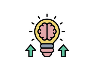 Creative idea concept, lightbulb with brain and arrows, innovative thinking and problem-solving
