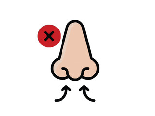 Iconic depiction of a human nose featuring a red cross, representing blocked nasal passages, restricted breathing, or an obstructed airway, highlighting respiratory issues