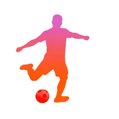 Silhouette of a soccer player kicking a ball with a gradient background