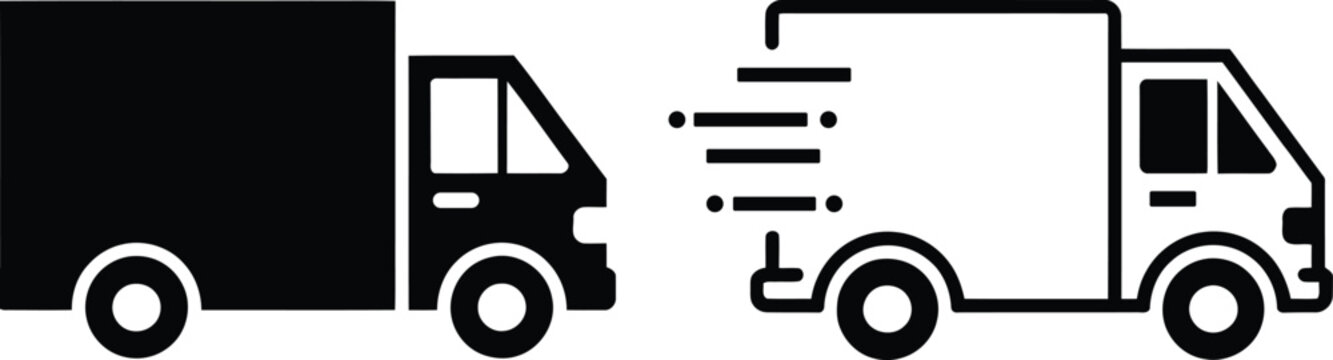 Fast delivery truck and transport vehicle icon set for logistics
