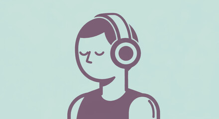 Minimalist person listening to music with headphones. Flat line art vector illustration of character relaxing. Self-care and mindfulness concept for UI design