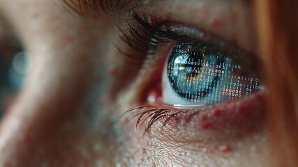 Detailed macro view of biometric security eye system, Intense cinematic depiction of cybernetic eye involved in identity verification process - Powered by Adobe