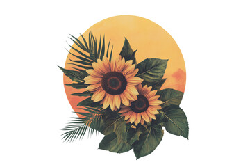 Sunset-Colored Sunflower Foliage Isolated on Transparent Background