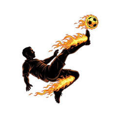 Fiery soccer player in action with a flaming ball