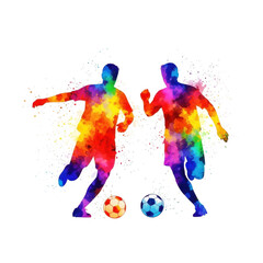 Vibrant watercolor silhouettes of soccer players in action