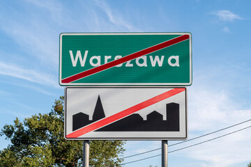 Road sign leaving Warsaw (Warszawa) city limits