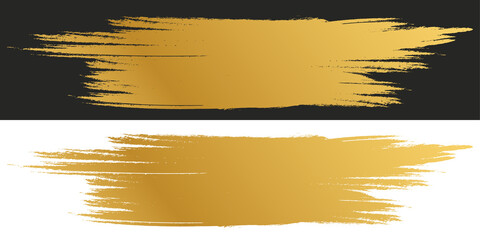A gold brush stroke PNG banner with rough textured edges and a metallic gradient, ideal for luxury designs, highlights, labels, invitations, and elegant decorative accents.