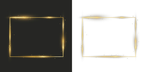 Glowing golden square frame PNG with soft light streaks, sparkles, and shimmering edges, perfect for elegant borders, luxury designs, and highlight accents.