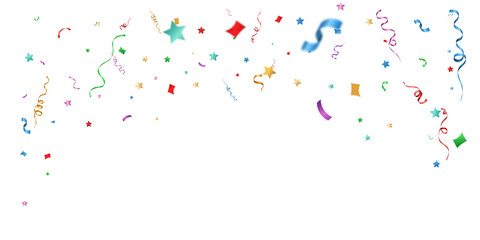 A vibrant PNG confetti border with colorful ribbons, stars, and floating particles, perfect for festive designs, party decorations, and celebratory overlays.